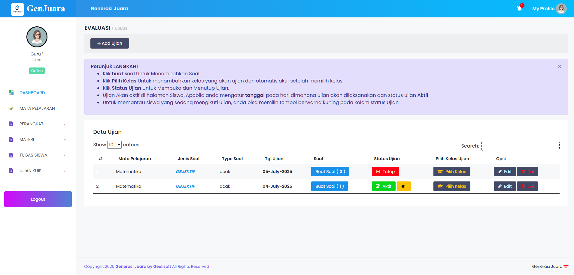 Gambar Proyek E-Learning (Soal Tugas Ujian)